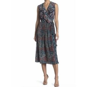ANTHROPOLOGIE RAGA Paisley RUFFLE SLEEVELESS WRAP MIDI DRESS SIZE XS
